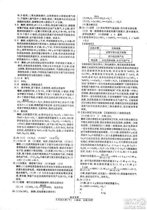 阳光出版社2021汇文图书卓越课堂九年级化学下册人教版答案