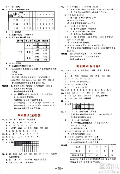 教育科学出版社2021春季53天天练测评卷小学数学三年级下册RJ人教版答案