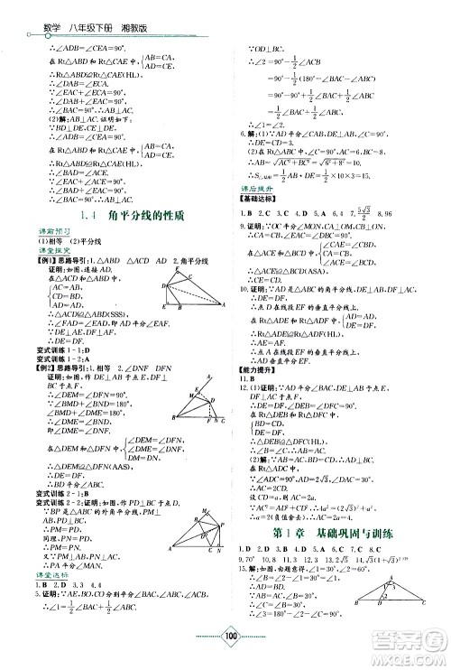 湖南教育出版社2021学法大视野数学八年级下册湘教版答案