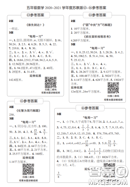 2021时代学习报数学周刊小学数学五年级苏教版35-46答案 2021时代学习报数学周刊小学数学五年级苏教版35-46答案