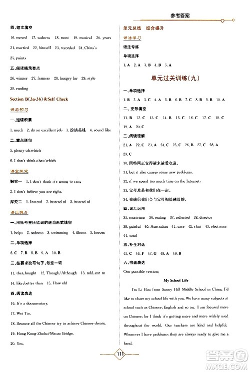 湖南教育出版社2021学法大视野英语九年级下册人教版答案