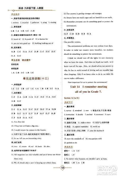 湖南教育出版社2021学法大视野英语九年级下册人教版答案