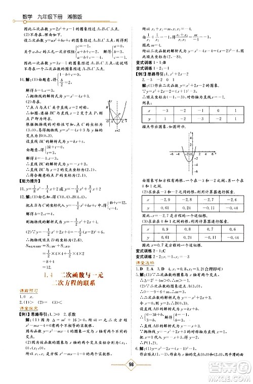 湖南教育出版社2021学法大视野数学九年级下册湘教版答案