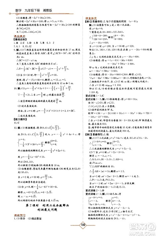 湖南教育出版社2021学法大视野数学九年级下册湘教版答案