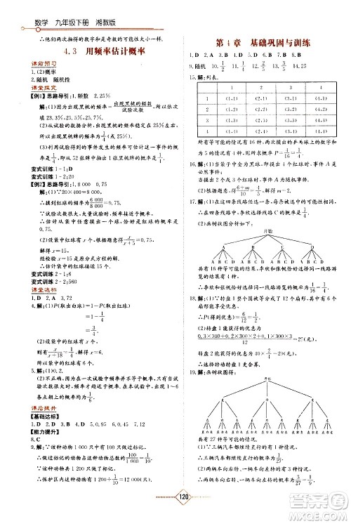 湖南教育出版社2021学法大视野数学九年级下册湘教版答案