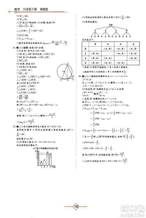 湖南教育出版社2021学法大视野数学九年级下册湘教版答案