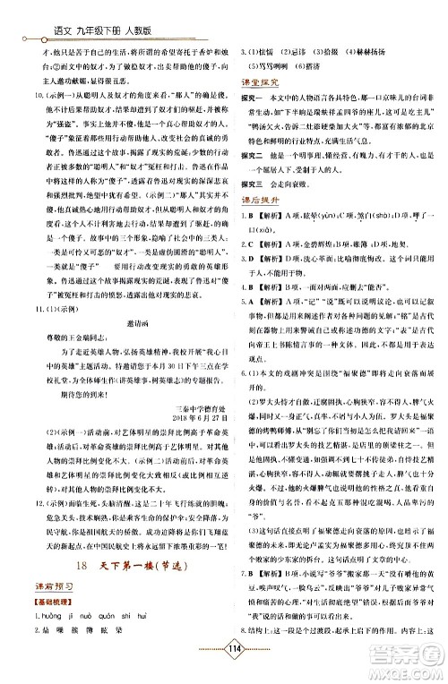 湖南教育出版社2021学法大视野语文九年级下册人教版答案
