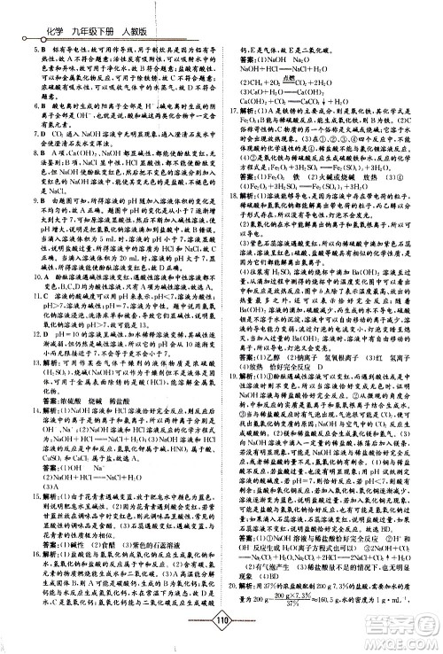 湖南教育出版社2021学法大视野化学九年级下册人教版答案