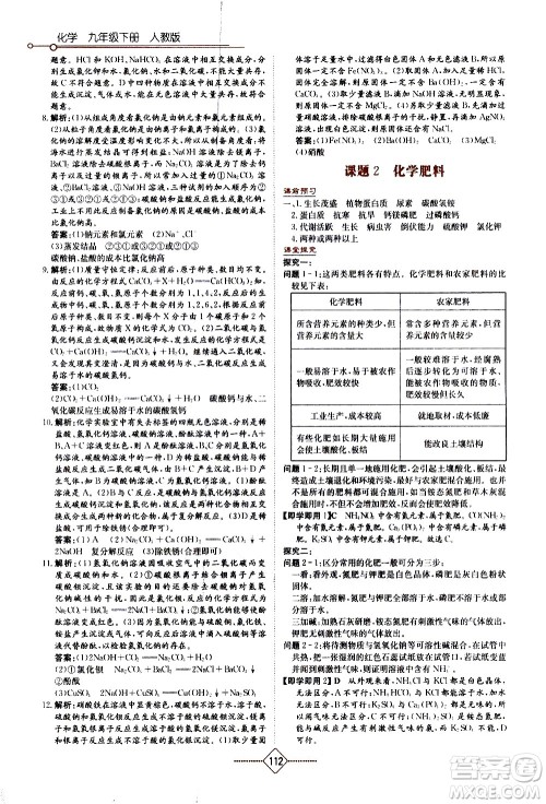 湖南教育出版社2021学法大视野化学九年级下册人教版答案