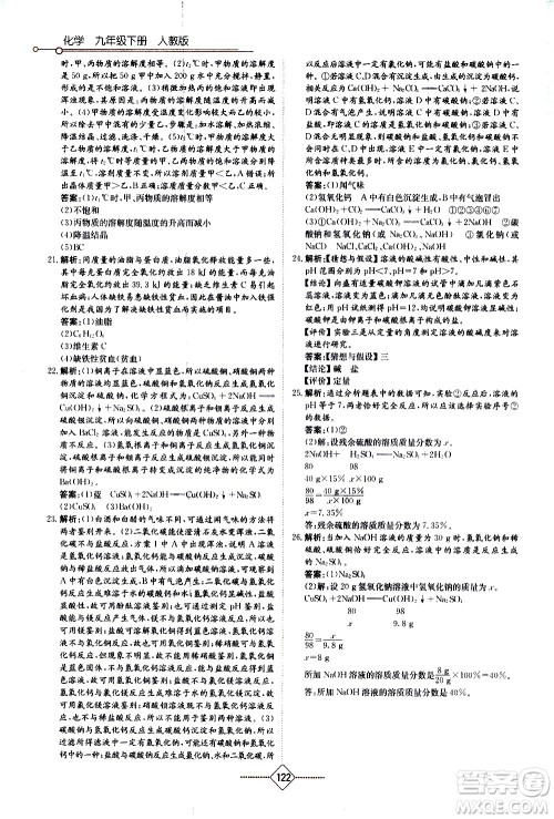 湖南教育出版社2021学法大视野化学九年级下册人教版答案