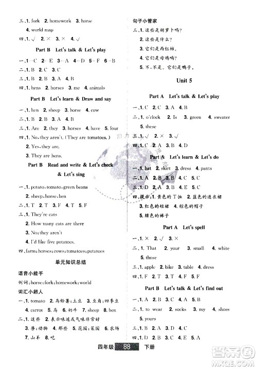 江西美术出版社2021学海乐园英语四年级下册RJ人教版答案 江西美术出版社2021学海乐园英语四年级下册RJ人教版答案