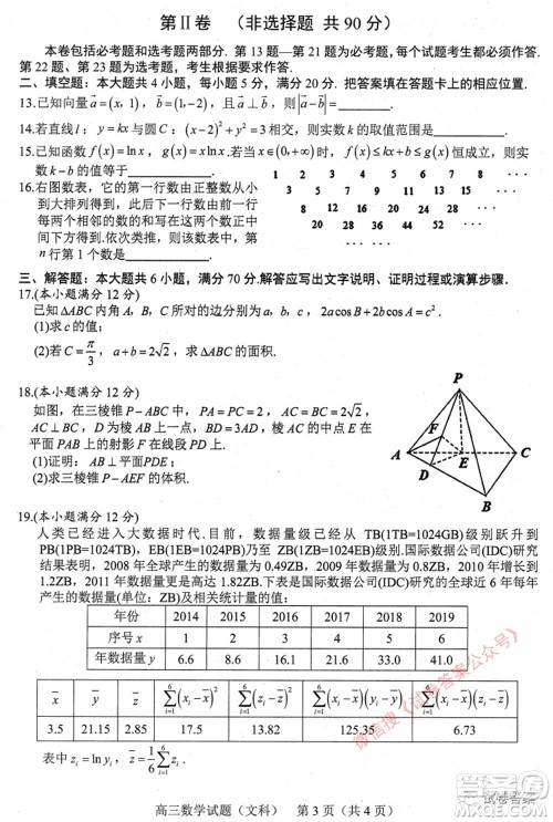 合肥市2021年高三第二次教学质量检测文科数学试题及答案