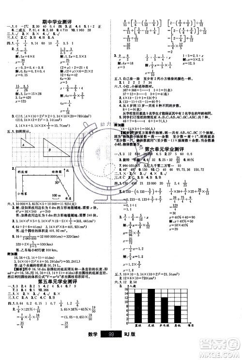 江西美术出版社2021学海乐园数学六年级下册RJ人教版答案