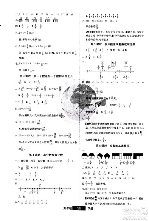 江西美术出版社2021学海乐园数学五年级下册RJ人教版答案