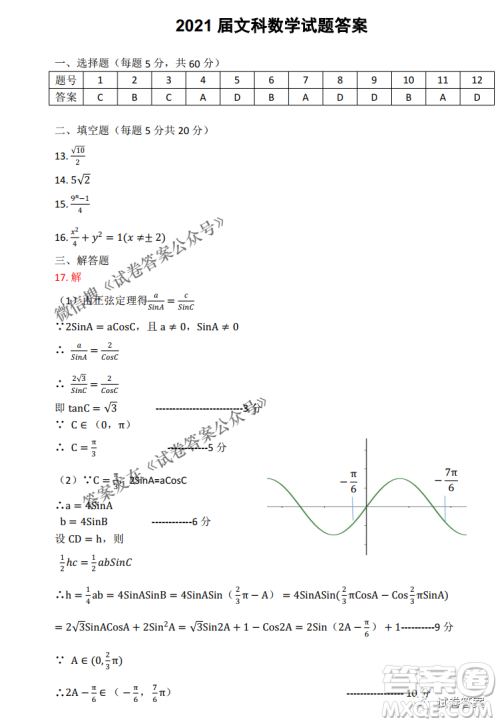 燕博园2021届高三年级综合能力测试一文科数学试题及答案 燕博园2021届高三年级综合能力测试一文科数学试题及答案