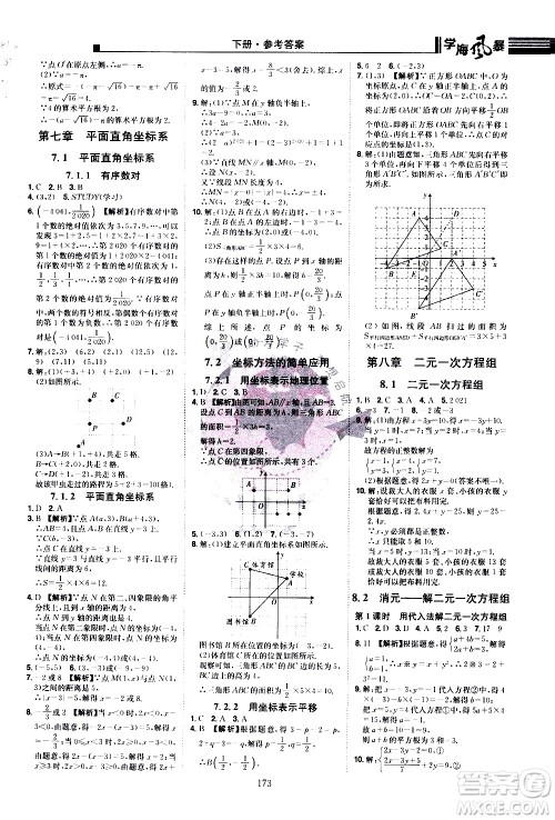 江西美术出版社2021学海风暴数学七年级下册RJ人教版答案