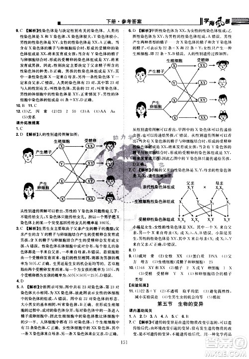 江西美术出版社2021学海风暴生物八年级下册RJ人教版答案