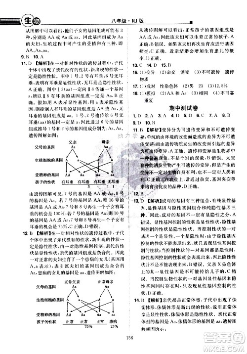 江西美术出版社2021学海风暴生物八年级下册RJ人教版答案
