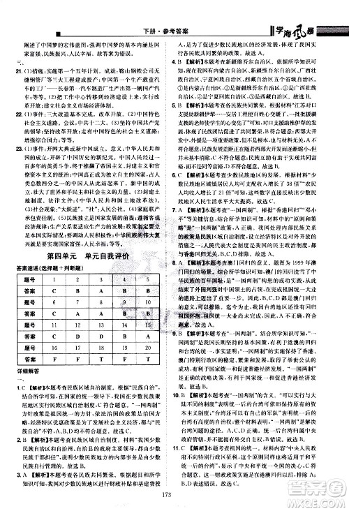 江西美术出版社2021学海风暴历史八年级下册RJ人教版答案 江西美术出版社2021学海风暴历史八年级下册RJ人教版答案