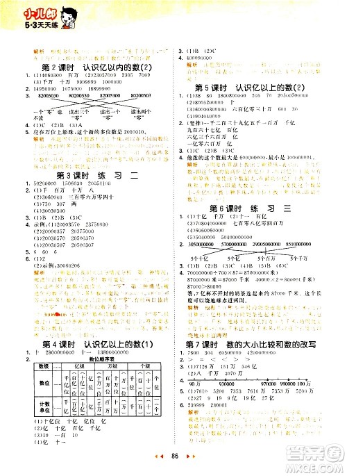 教育科学出版社2021春季53天天练小学数学四年级下册SJ苏教版答案