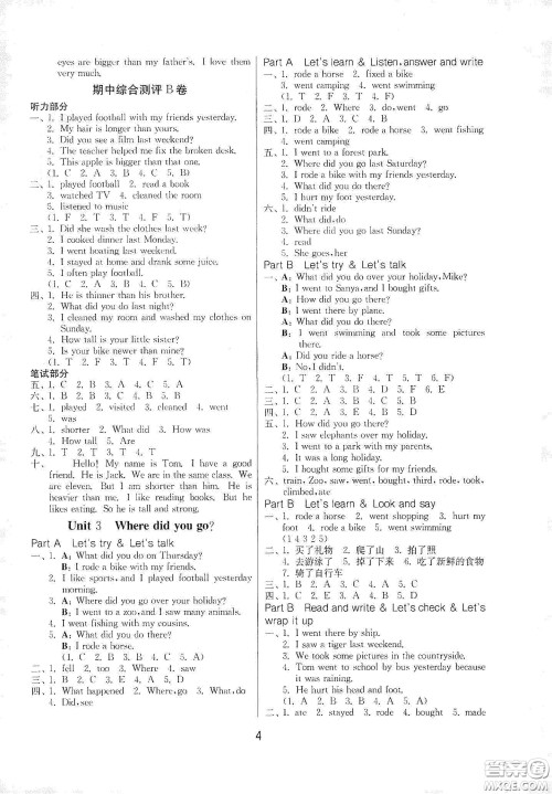 江苏人民出版社2021春雨教育课时训练六年级英语下册三年级起点人教PEP版答案