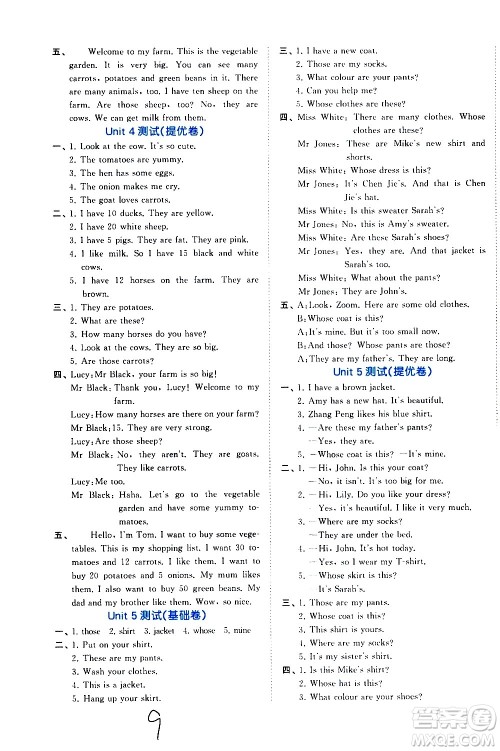 西安出版社2021春季53全优卷小学英语四年级下册RP人教版答案