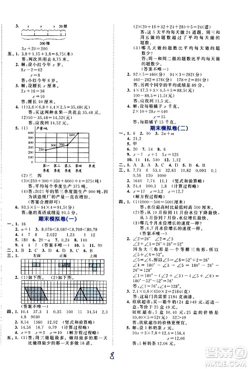 西安出版社2021春季53全优卷小学数学四年级下册BSD北师大版答案