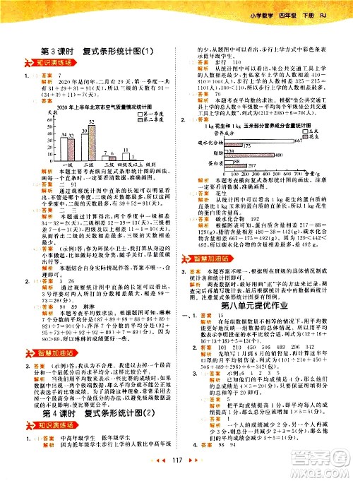 教育科学出版社2021春季53天天练小学数学四年级下册RJ人教版答案