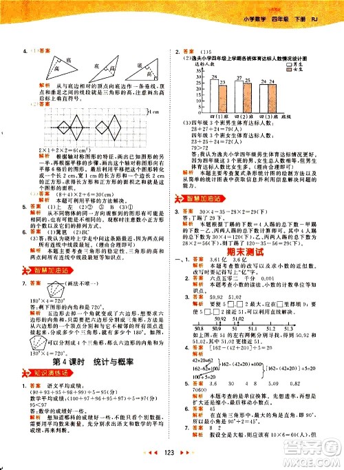 教育科学出版社2021春季53天天练小学数学四年级下册RJ人教版答案