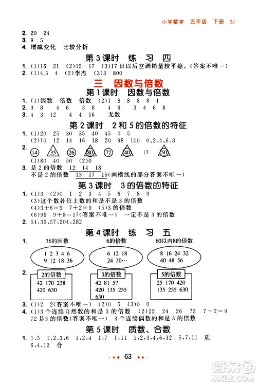 教育科学出版社2021春季53随堂测小学数学五年级下册SJ苏教版答案