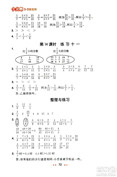 教育科学出版社2021春季53随堂测小学数学五年级下册SJ苏教版答案