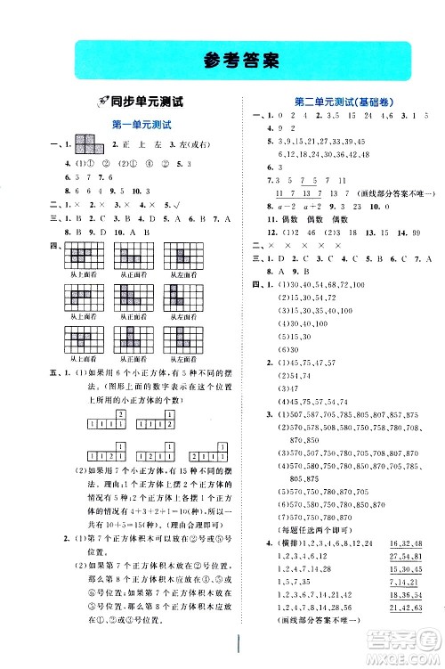 西安出版社2021春季53全优卷小学数学五年级下册RJ人教版答案