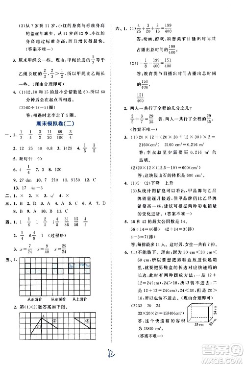 西安出版社2021春季53全优卷小学数学五年级下册RJ人教版答案