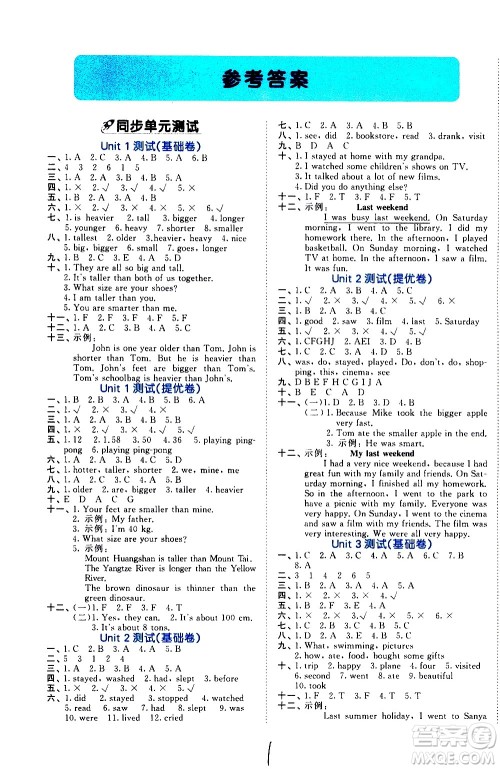 西安出版社2021春季53全优卷小学英语六年级下册RP人教版答案