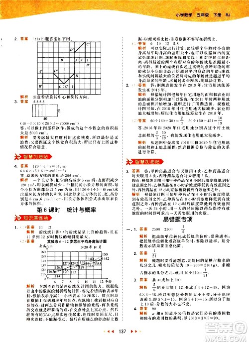 教育科学出版社2021春季53天天练小学数学五年级下册RJ人教版答案