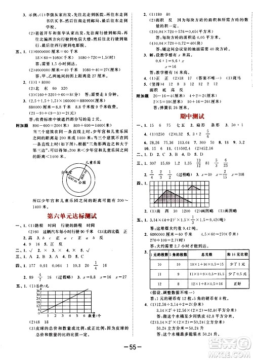 教育科学出版社2021春季53天天练测评卷小学数学六年级下册SJ苏教版答案