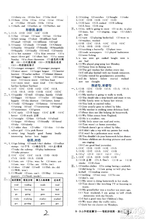 教育科学出版社2021年53小升初总复习考前讲练测英语答案