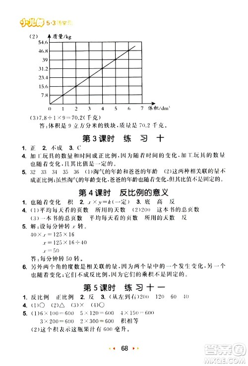 教育科学出版社2021春季53随堂测小学数学六年级下册SJ苏教版答案