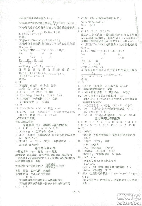江苏人民出版社2021春雨教育课时训练九年级化学下册人民教育版答案
