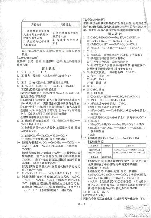 江苏人民出版社2021春雨教育课时训练九年级化学下册人民教育版答案