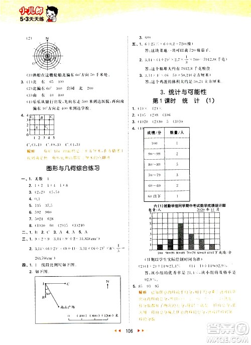教育科学出版社2021春季53天天练小学数学六年级下册SJ苏教版答案