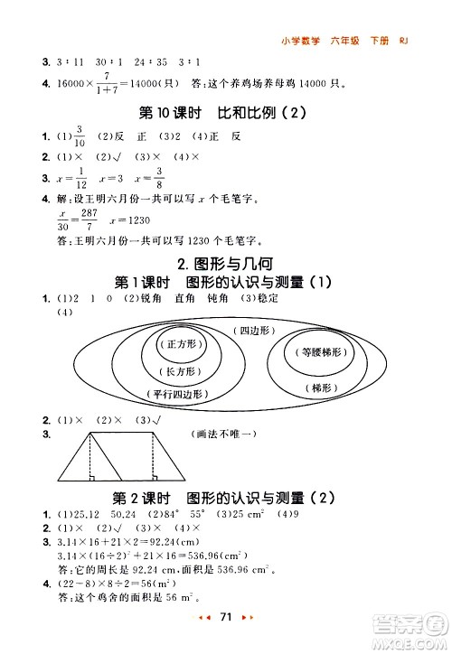 教育科学出版社2021春季53随堂测小学数学六年级下册RJ人教版答案 教育科学出版社2021春季53随堂测小学数学六年级下册RJ人教版答案