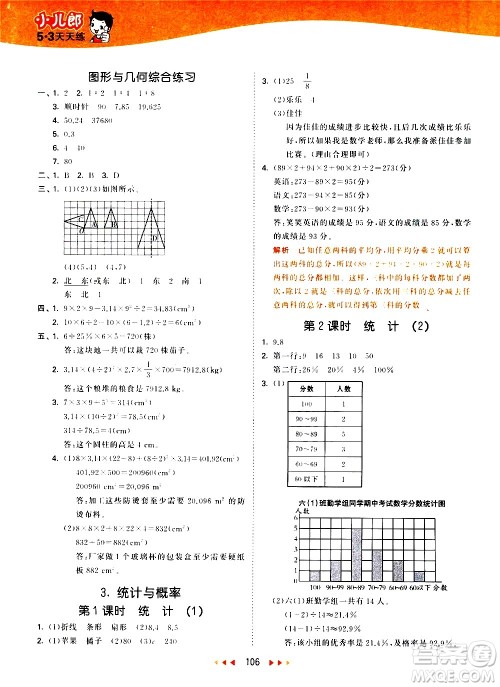 教育科学出版社2021春季53天天练小学数学六年级下册BSD北师大版答案