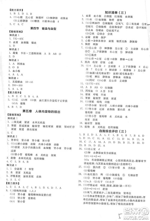 阳光出版社2021全品作业本七年级生物学下册新课标人教版答案 阳光出版社2021全品作业本七年级生物学下册新课标人教版答案