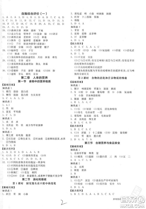 阳光出版社2021全品作业本七年级生物学下册新课标人教版答案 阳光出版社2021全品作业本七年级生物学下册新课标人教版答案