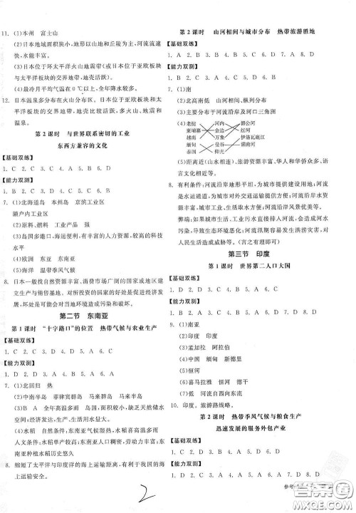 阳光出版社2021全品作业本七年级地理下册新课标人教版江西省专用答案