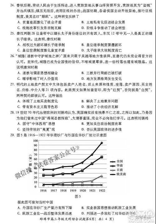 蚌埠市2021届高三年级第三次教学质量检查考试文科综合试题及答案