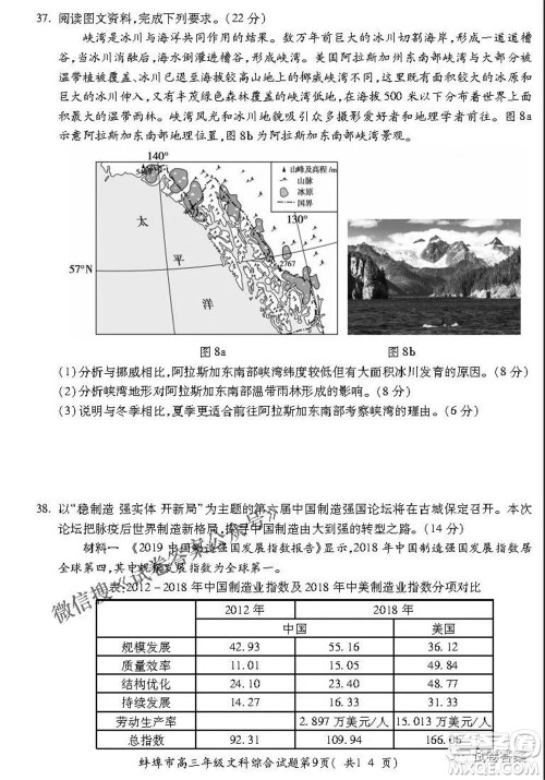 蚌埠市2021届高三年级第三次教学质量检查考试文科综合试题及答案