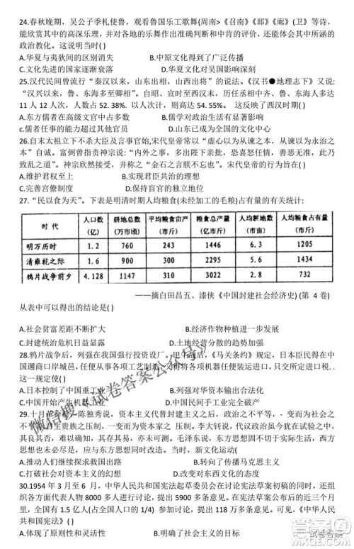 2021年池州市普通高中高三教学质量统一监测文科综合试题及答案 2021年池州市普通高中高三教学质量统一监测文科综合试题及答案