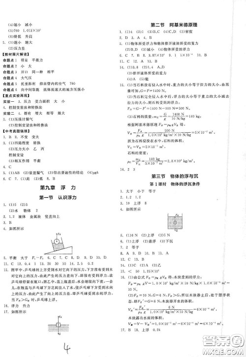 阳光出版社2021春全品作业本八年级全一册下物理新课标HK版答案